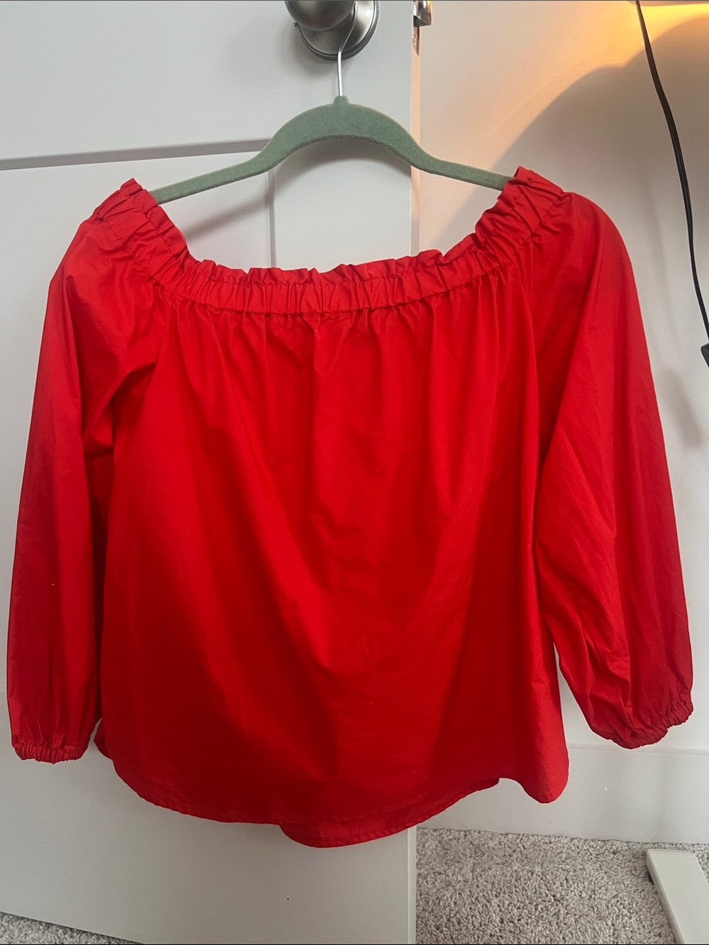 J.Crew red cotton poplin off the should blouse size 4